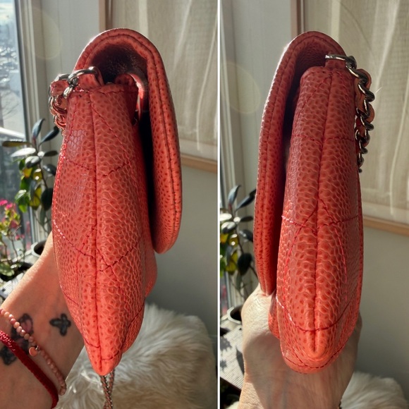 Chanel Half Moon Wallet on Chain Orange Caviar Leather Silver Hardware - Picture 5 of 10